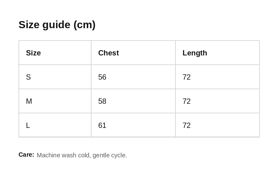 Size chart